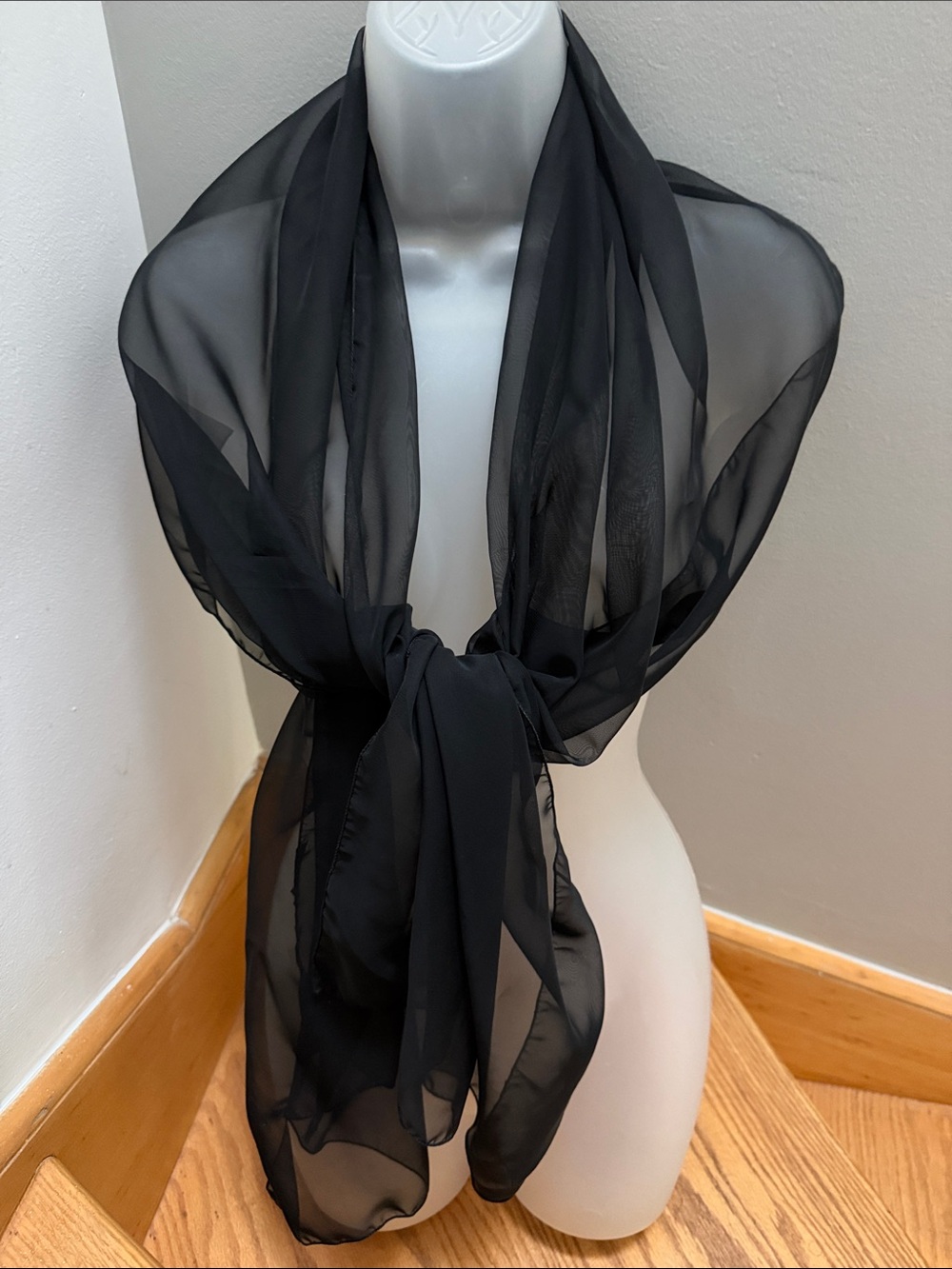 Vintage Cejon Sheer Oblong Black Chiffon Scarf Shawl Wrap